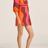 Leda Red & Pink Wave Patchwork Poplin Dress