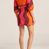 Leda Red & Pink Wave Patchwork Poplin Dress