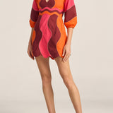 Leda Red & Pink Wave Patchwork Poplin Dress