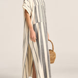 Castor Black and White Broken Stripe Caftan
