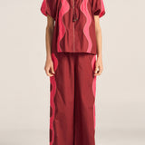Lybia Red & Pink Wave Patchwork Poplin Shirt