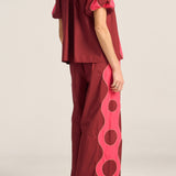 Lybia Red & Pink Wave Patchwork Poplin Shirt