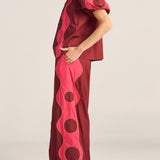 Belus Red & Pink Wave Patchwork Poplin Pants
