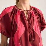 Lybia Red & Pink Wave Patchwork Poplin Shirt