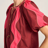 Lybia Red & Pink Wave Patchwork Poplin Shirt