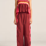 Belus Red & Pink Wave Patchwork Poplin Pants