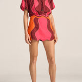 Scilla Red & Pink Wave Patchwork Poplin Skirt