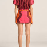 Scilla Red & Pink Wave Patchwork Poplin Skirt