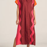Attica Red & Pink Wave Patchwork Poplin Shirtdress