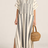 Castor Black and White Broken Stripe Caftan