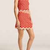 Cynthia Pink & Red Wave Hand Crochet Top with Shells
