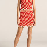Cynthia Pink & Red Wave Hand Crochet Top with Shells