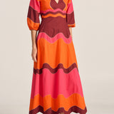 Dryope Red & Pink Wave Patchwork Poplin Dress