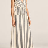 Eirene Black and White Broken Stripe Dress