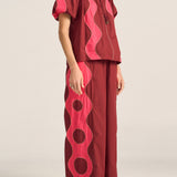 Belus Red & Pink Wave Patchwork Poplin Pants
