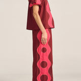 Lybia Red & Pink Wave Patchwork Poplin Shirt