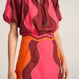Scilla Red & Pink Wave Patchwork Poplin Skirt
