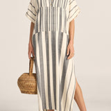 Castor Black and White Broken Stripe Caftan