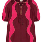 Lybia Red & Pink Wave Patchwork Poplin Shirt