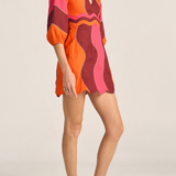 Sample - Leda Red & Pink Wave Patchwork Poplin Dress