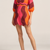 Sample - Leda Red & Pink Wave Patchwork Poplin Dress