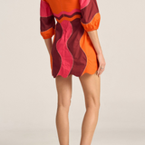 Sample - Leda Red & Pink Wave Patchwork Poplin Dress