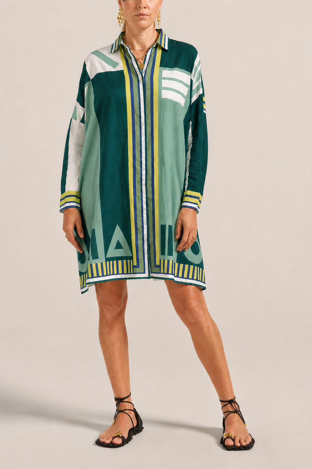 ILIO NEMA Artemis Green Sarong Voile Shirtdress