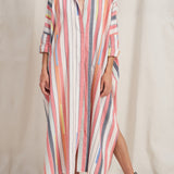 Pollux Pink Bazaar Stripe Maxi Caftan Dress