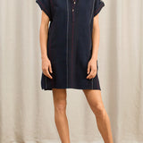 Athena Navy Boucle Stripe Tunic Dress